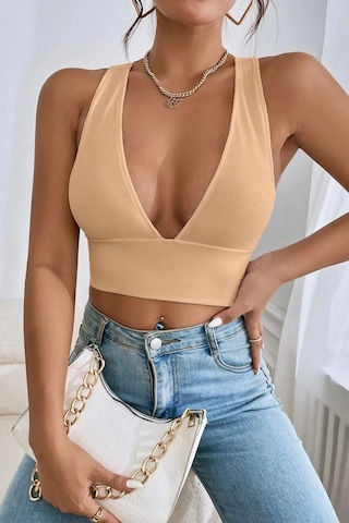 Terapi Men Kadın Krem Çapraz Sırt Detaylı Crop Top Bluz Krem