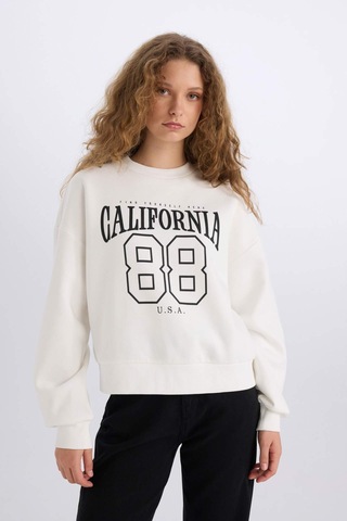 DeFacto Loose Fit Bisiklet Yaka Baskılı Kalın Kumaş Sweatshirt E3388AXNSWT32