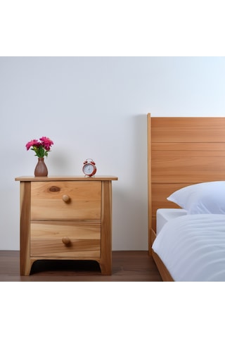 İskandinav Tasarımlı Doğal Ahşap 2 Çekmeceli Komodin 1. Sınıf Mas