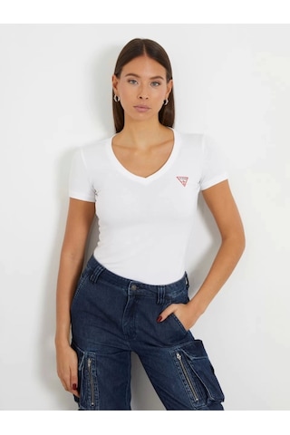 Guess Kadın V Yaka Beyaz Tişört Beyaz