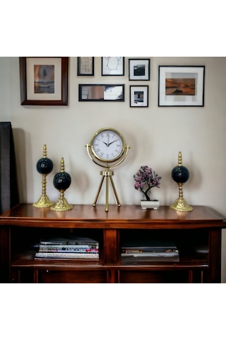 Gold Metal Ofis Salon Otel Ayaklı Masa Saati 45 Cm M30