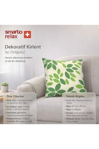 Smarto Relax Içi Dolgulu Kırlent 45x45 Cm Kare Salon & Berjer Kırlenti - Smr-kır-028 Beyaz - Yeşil