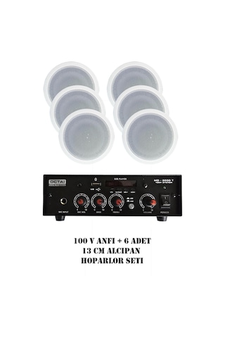 100v Octai Anfi Ve 6 Adet 13 Cm Alçıpan Tavan Hoparlör Seti Cafe Restorant Seti
