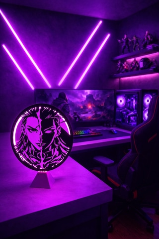 Valorant Reyna Halka Led Işıklı Masa Gece Lambası Gamer Oyun Odası Dekor Hediye Adaptör Dahil Mor