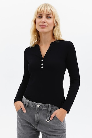 Fashion Friends Esnek V Yaka T-shirt Siyah