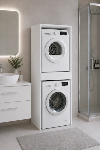 Çamaşır Makinası Dolabı Kurutma Makinası Dolabı 2 Kapaklı 190x67x67 Beyaz
