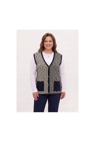 Onno Style Women Çelik Örgü Klasik Leopar Desen Triko Yelek Lacivert