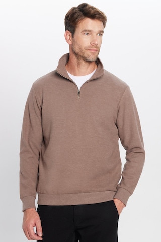 Tudors Unisex Relax Fit Rahat Kesim Fitilli Desenli Pamuklu Yarım Fermuarlı Kahverengi Dik Yaka Sweatshirt-31979 Kahverengi