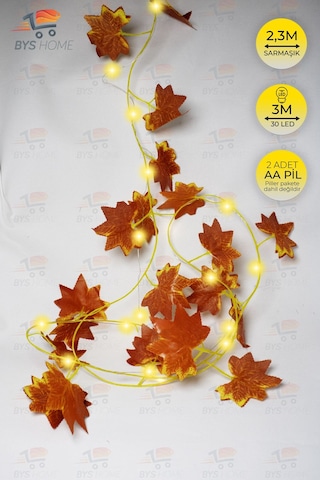 Dekoratif Sonbahar Yapraklı 230 Cm Yapay Sarmaşık Ve 300 Cm Peri Led Pembe Renk - Sarı Sarı