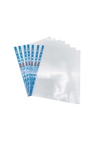 Poşet Dosya A4 Kristal 100 Lü 1 Paket Cassa 7296 Kalın Poşet Dosya Föy Mavi Şeritli 100 Mikron Şeffaf Belge Arşivleme 1 Adet