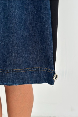 Femelle Kadın Sweat Denim Patchwork Elbise Oversize Cepli Büzgülü %100 Pamuk Spor Elbise Lacivert