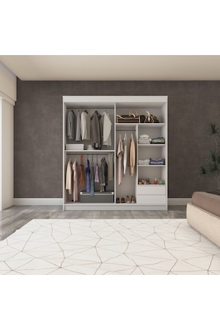 İki Kapaklı Sürgülü Gardırop 160/210 Cm Parlak Beyaz