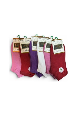Çega Socks Kadın Bambu Dikişsiz Topuk Taban Takviyeli Patik Çorap 12'li Asorti Asorti