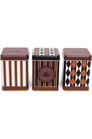 Circus Desenli Kare Metal Saklama Kabı 3 Lü Set, 7.5 X 7.5 Cm Çok Renkli