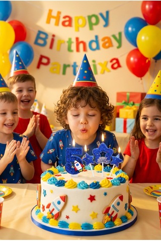 Mavi Simli Yıldız Ve Roket Detaylı Mavi Simli Rakam Mum Seti Doğum Günü Pasta Süsü