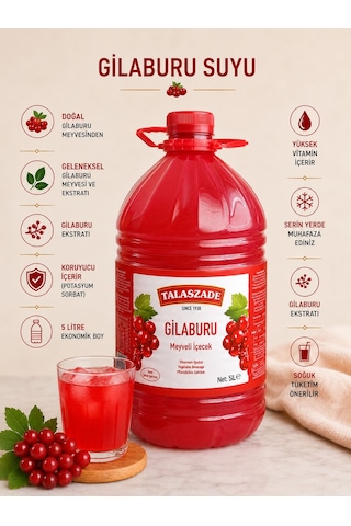 Talaszade Gilaburu Suyu 5 Litre - Şeker İlavesiz. Koruyucu İçerir - Güven Bitkisel