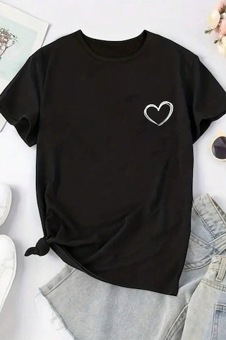 Unisex Hearts Baskılı Tasarım Tshirt Siyah