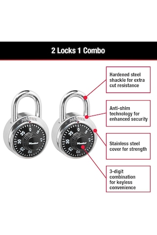 Master Lock 1500t Soyunma Kilidi Kombinasyon Asma Kilit, 2'li Pak
