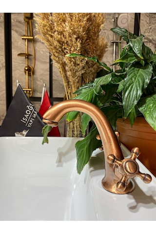 İsaoğlu Yapı Mat Bakır Bronz Lavabo Bataryası Eskitme Lavabo Musluk Bronz Musluk Premium Design Bakır