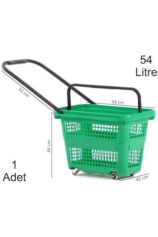 54 Litre 4 Tekerlekli Plastik Alışveriş El Sepeti Yeşil 1 Adet / En:42 Boy:54 Yükseklik:44 Cm