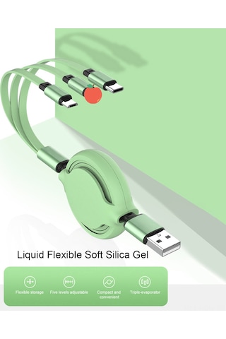 Suofeng Sıcaklığa Dayanıklı Sıvı Silikon 3'ü 1 Arada Universal Telefon Hızlı Şarj Kablosu Usb, Micro Usb, Type-c, 8pin 1 Metre Siyah