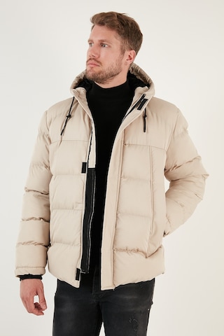 Buratti Fermuarlı Cepli Slim Fit Kapüşonlu Şişme Erkek Mont 5711050 Taş