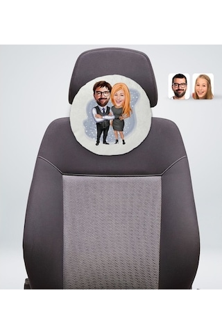 Kişiye Özel Sevgililer Karikatürlü Yuvarlak Dekoratif Kırlent Yas (527061857)