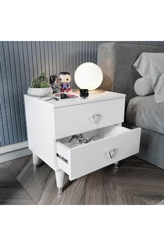 Simple 2 Çekmeceli Komodin Smp5002 Beyaz Gümüş