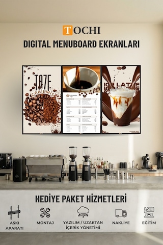 Digital Menü Board Ekran Duvara Monte Yüksek Parlaklık Full HD 7/24 Reklam & Vitrin Ekranı 55 inç