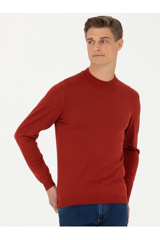 Cacharel Kiremit Slim Fit Çeyrek Balıkçı Yaka Triko Kazak Kırmızı