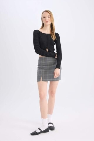 Defacto Coool Baskılı Yüksek Bel Mini Etek E1810ax24wngr206 Gri