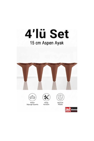 Aspen 15 Cm Ceviz 4'lü Set Koltuk Baza Dolap Tv Ünitesi Yatak Odası Konsol Ayağı Ceviz