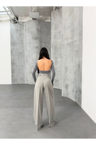 Etiler Collection Sante Çi Zgi Li Bel Kuşakli Palazzo Pantolon Gri