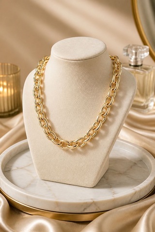 Kalın Burgu Model Gold Renk 60 Cm Kadın Kolye - 14k Altın Rengi Kaplama