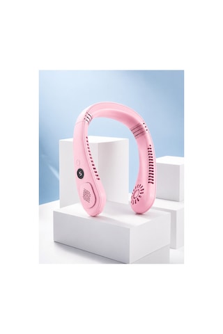 Pembe Boyun Tipi Fan Usb Şarjlı Hafif Tasarım Güçlü Ha Üflemeli Serinletici