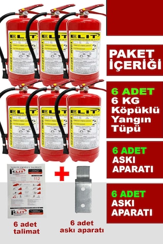 6 Kg Köpüklü Yangın Söndürme Tüpü Askı Aparatı + Talimat Dahil Ruhsata Uygun 6'lı Paket