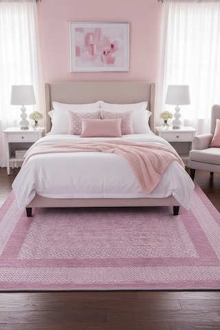 Pembe Modern Yıkanabilir Antibakteriyel Salon Halısı - Yo11543p