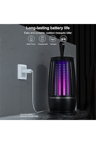 Geeksen Şarj Edilebilir Sessiz Elektrikli Sinek Öldürücü Ve Gece Lambası 2'si 1 Arada