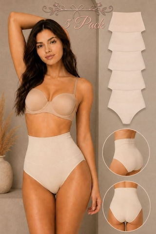 Fit Women Kadın Yüksek Bel Esnek 5 Li Külot Bej