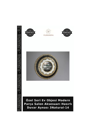 Özel Seri Ev Objesi Modern Parça Salon Aksesuarı Hasırlı Duvar Aynası 3natural-14 Hasır