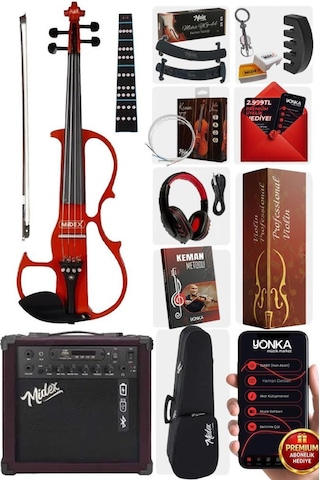 Midex RCZ-606RD-AMP Elektro Keman ve Şarjlı Anfi Seti