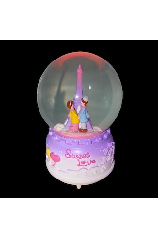 Sweet Love Paris Eyfel Sevgili Kar Küresi Müzikli Ve Işıklı Mor 13cm
