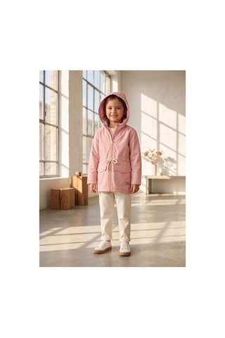 Deniva Kids Kız Çocuk Pudra Pembe İçi Puantiyeli Kapüşonlu Beli Bağcıklı Rüzgarlık & Yağmurluk Mont