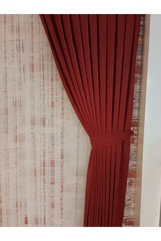 Bordo Renk Fon Kadife Perde Çift Kanat 1/3 Sık Pileli Dikim V-41 Bordo