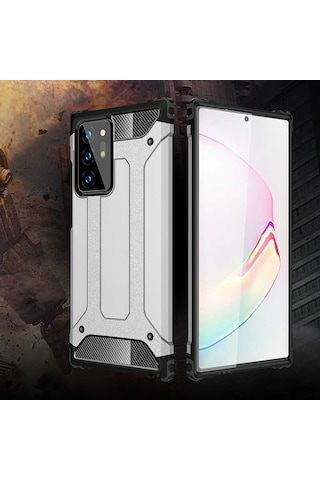 Noktaks - Galaxy Uyumlu Note 20 Ultra Uyumlu - Kılıf Çift Katman Zırh Tank Crash Military Kapak - Siyah - T14182 Siyah
