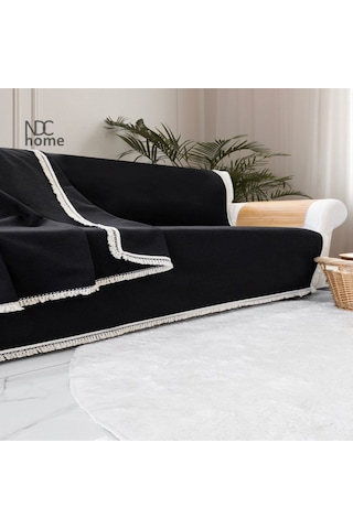 Dnc Home Tekstil Ndchome Premium Keten Siyah Ponponlu Koltuk Örtüsü 170 X 220