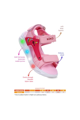 Kiko Kids Unicorn Günlük Işıklı Cırtlı Kız Çocuk Sandalet Ayakkabı Pembe Pembe