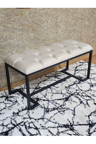 Zafir Siyah Boyalı - L - Ayaklı 100 Cm X 38 Cm Oturak - Bench - Makyaj Taburesi - Makyaj Oturak Krem