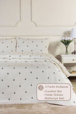 Elart Larissa Yatak Örtüsü Seti Tek Kişilik Nakışlı 160x220 Cm Siyah Siyah