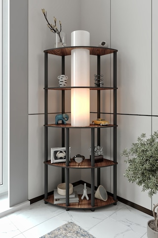 Conrad Köşe Kitaplık Çift Yön Kullanım Madran Ceviz Lambader Şapka Rengi